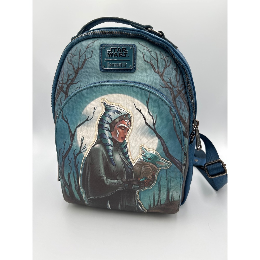 Loungefly Star Wars Ahsoka Tano Grogu Mini Backpack Blue Faux Leather Bag
